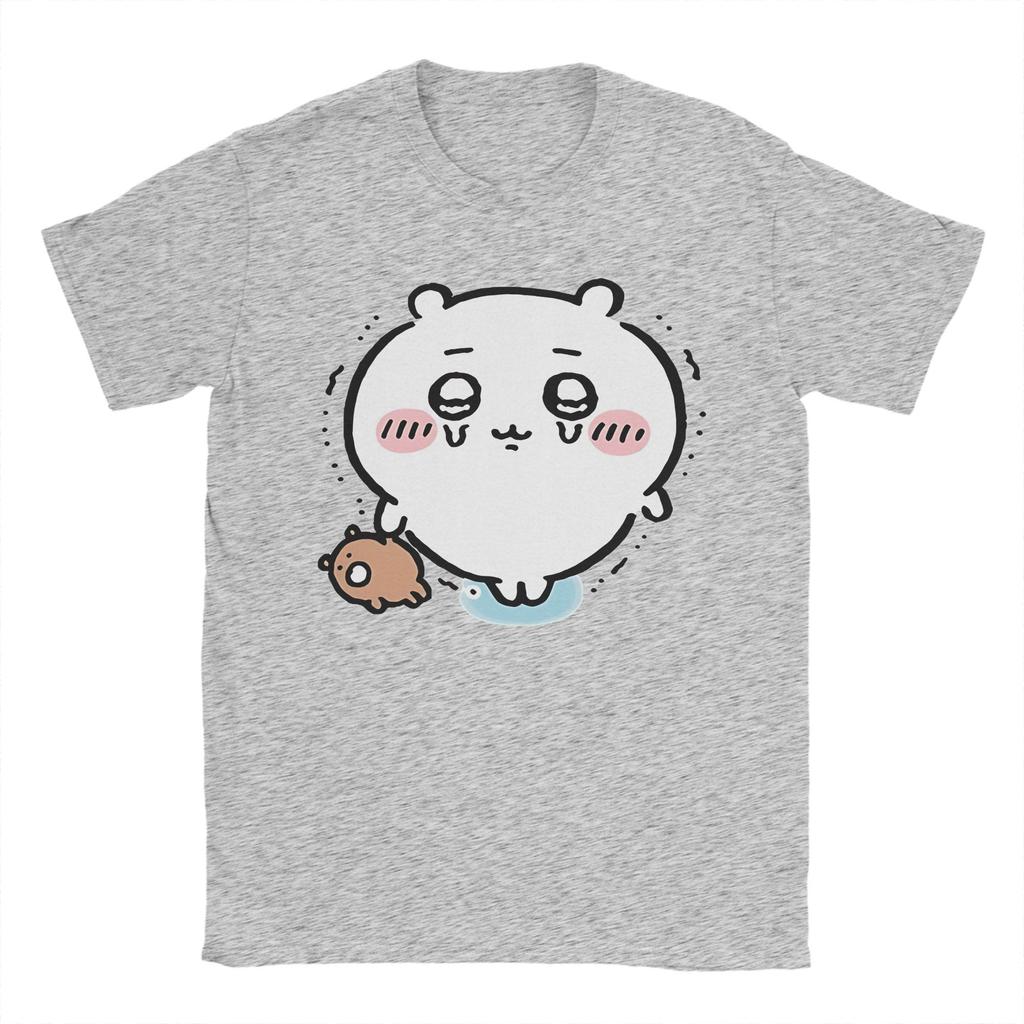 Men's Chiikawas Crying Cute Bear T Shirts  Pure Cotton Clothing Novelty Short Sleeve Crew Neck Tees Plus Size T-Shirts