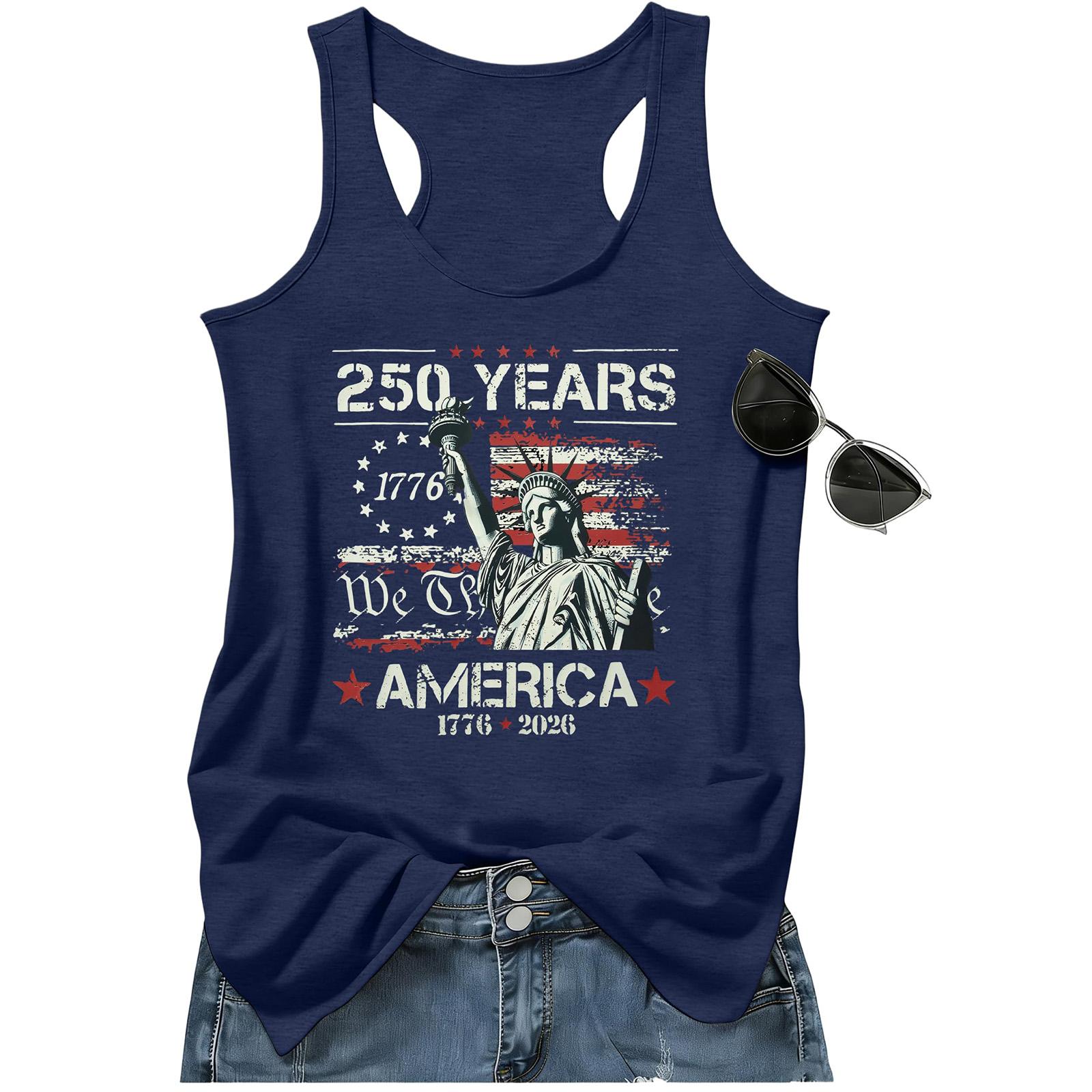 

Womens Sleeveless Tank Top 250 Years Statue of Print Casual Loose Fit Round Neck Summer Shirt 1776 2026 XL тёмно-синий
