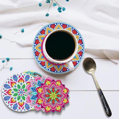 Diamond Art Painted Coaster Set with Stand DIY Diamond Art Coaster