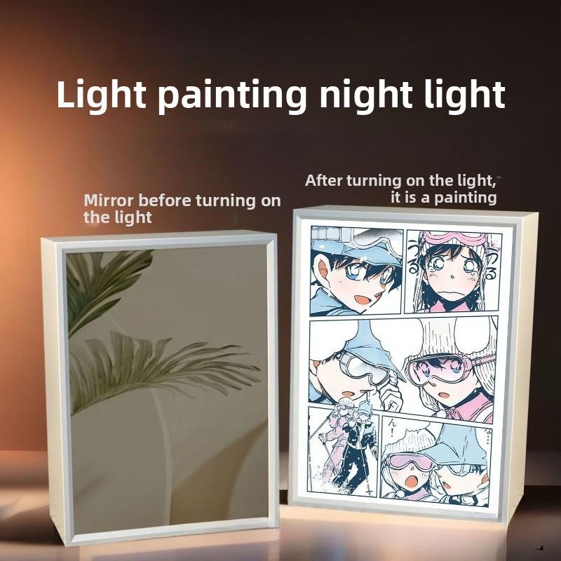 21cm/8.27in Anime Detective Conan Light Painting Mirror Lamp 3D Peripherals Bedroom Led Night Desktop Crafts Gift Toy Decorative