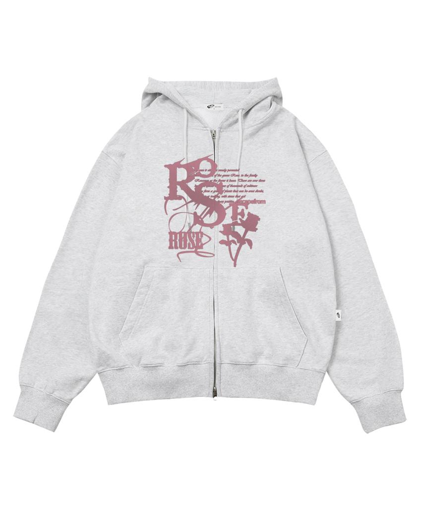 Escapefrom Vintage Rose Print Two-Way Zip-Up Hoodie White Melange