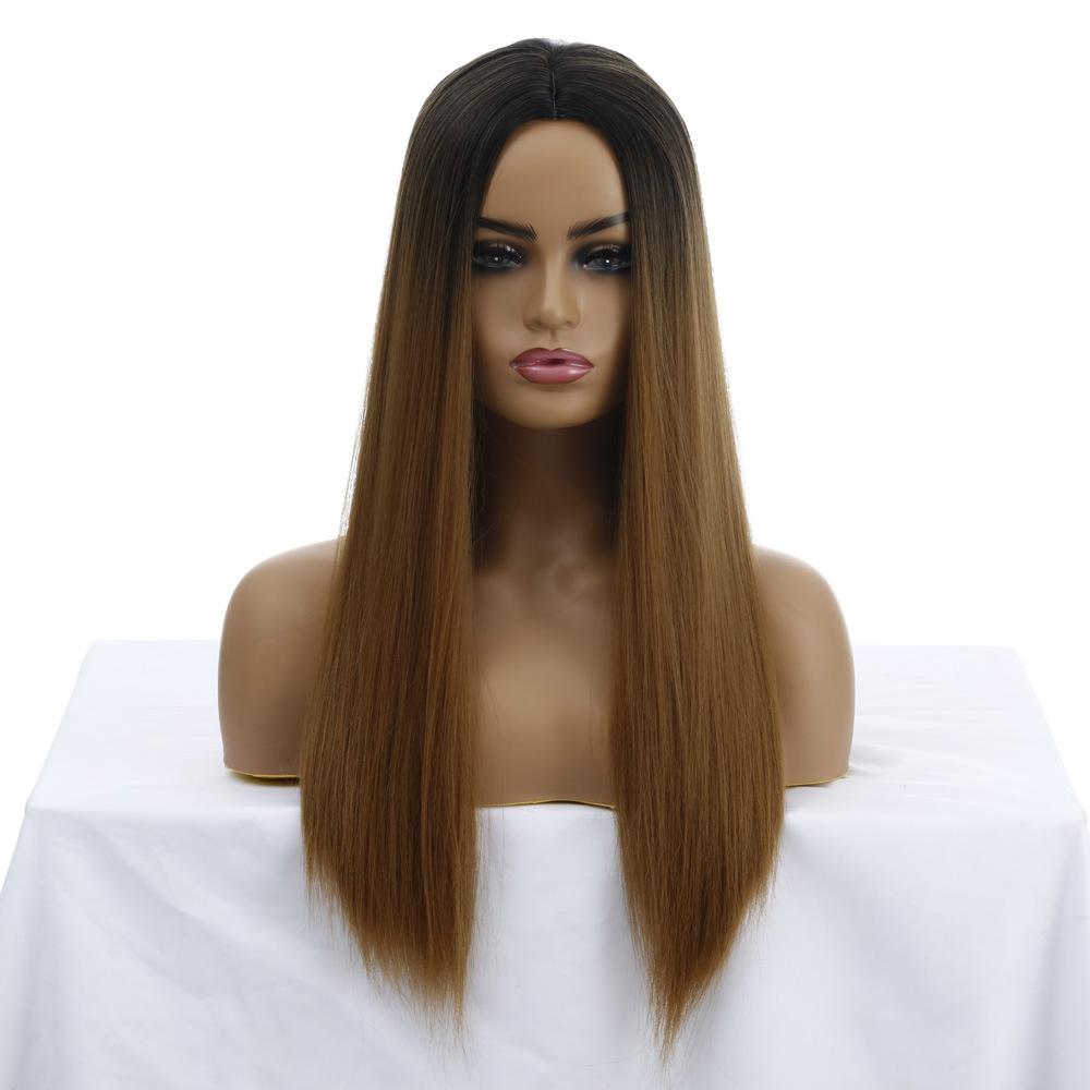 Fiore di Tessuto Multicolore Capelli Lunghi Lisci Parrucca Sintetica da Donna Set