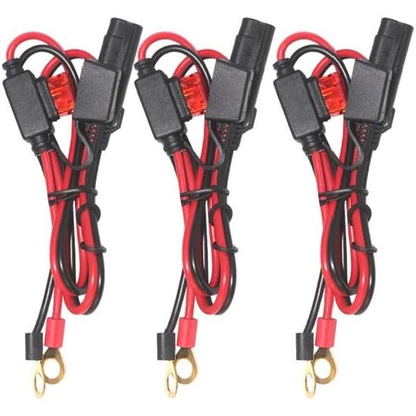 [5 PACK] 2FT Motorcycle Battery Charger Cord, Sae To O Ring Terminal Quick Disconnect Assembly Extension Cable, Sae 2Pin Wire Harness Reverse