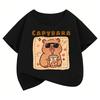 Boys and Girls Summer and Spring Casual Funny Capybara Drinking Juice Design Cartoon Children's T-shirt