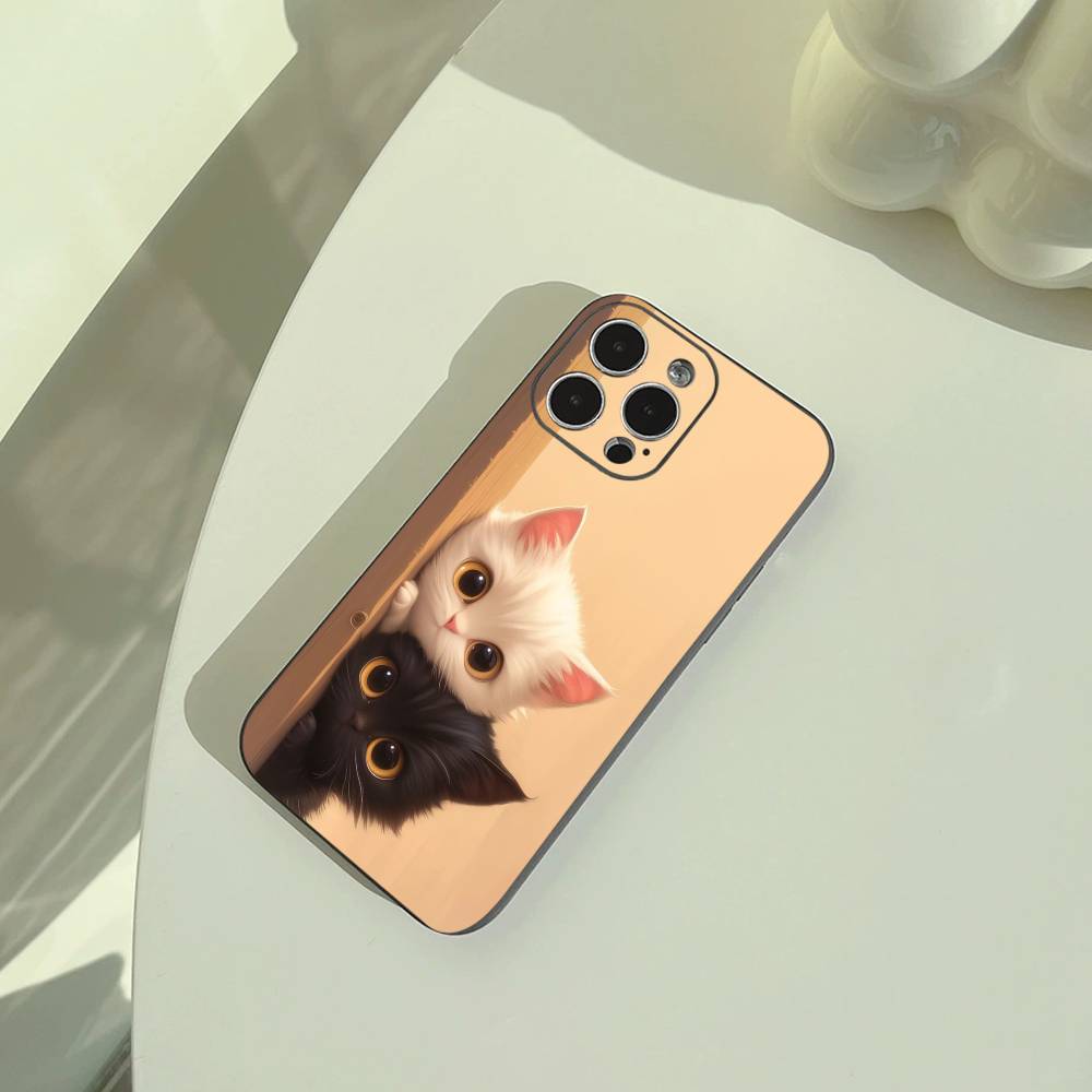 cartoon cats   Phone Case For iPhone 17,16,15,14,13,12,11 Pro Max,16Plus,XS  Soft Black Cover