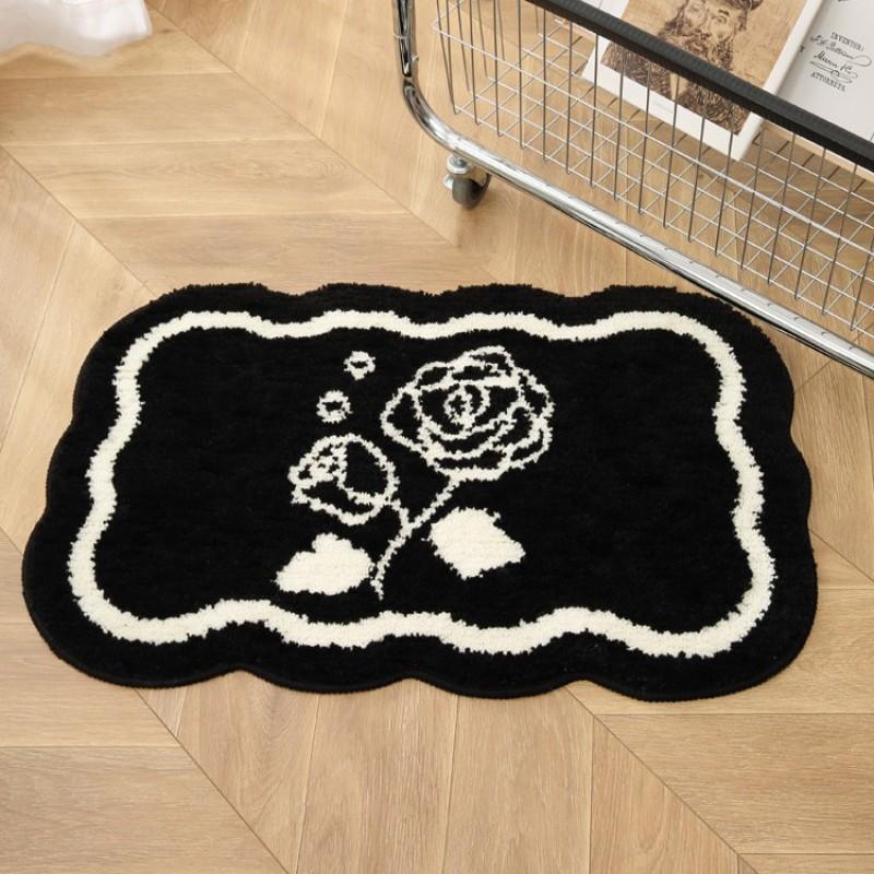 Ins Style Black White Bathroom Absorbent Rug Thick Fluffy Non Slip Bath Mat
