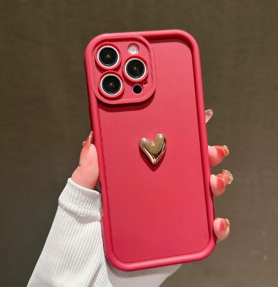 3D Gold Heart Silicone Soft Phone Case for IPhone 15 14 13 12 11 16 Pro Max XS XR 7 8 Plus SE 2020 Shockproof Candy Matte Cover
