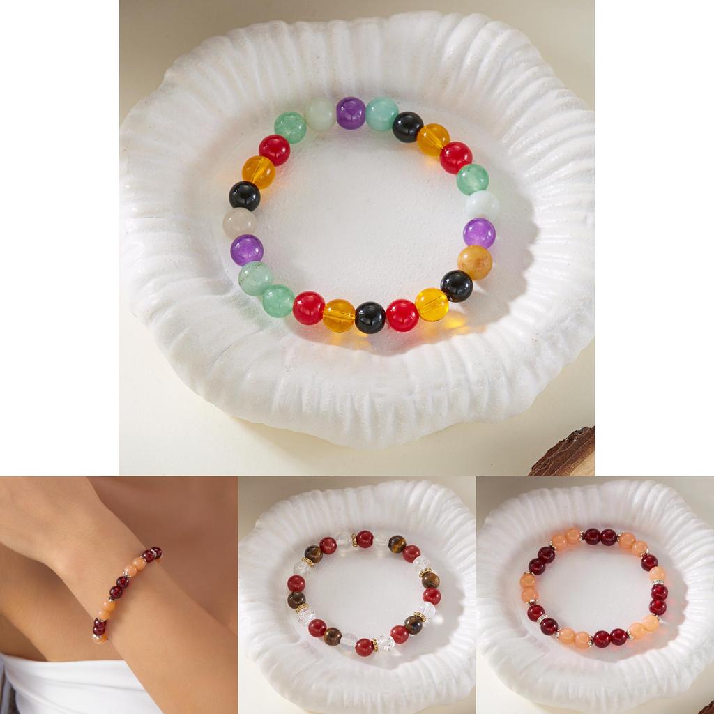 Geometric Stone Womens Bracelet Handmade Elastic Cord Minimalist Jewelry For Casual Wear