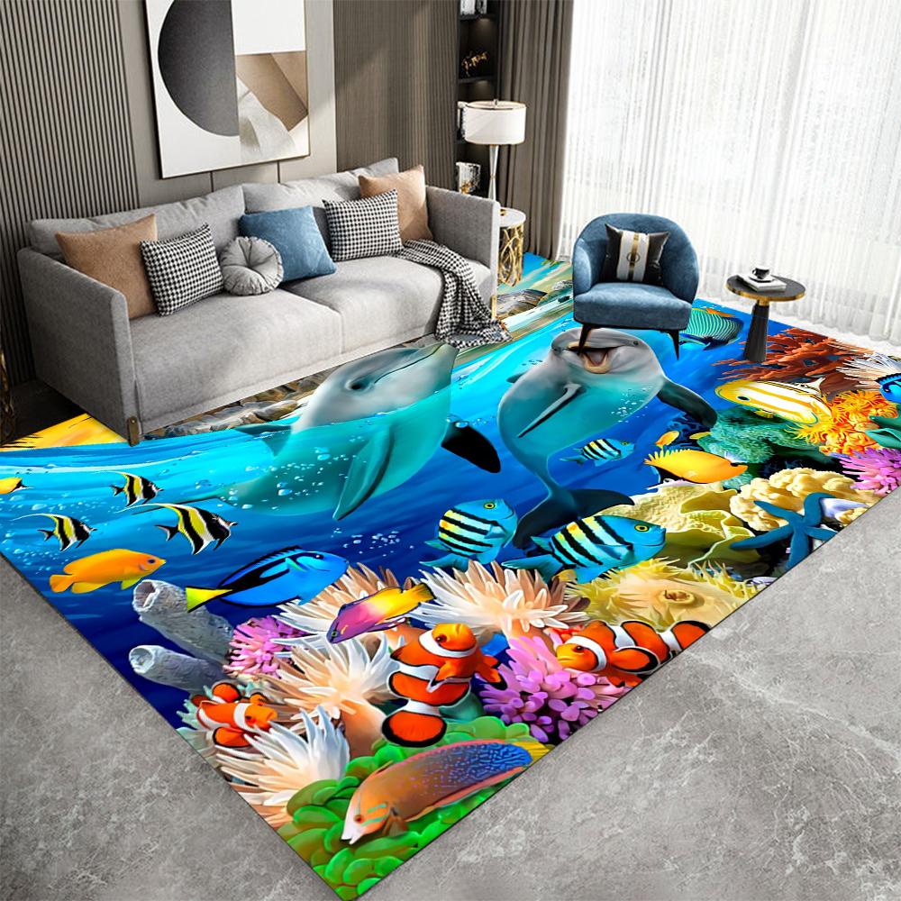 3D Ocean Animal Underwater World Colorful Area Rug Machine Washable Carpet Ideal for For Bedroom, Living Room, Kitchen Floor Mat