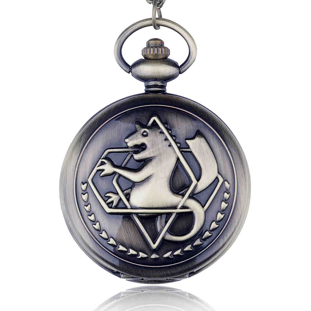 

Vintage FullMetal Alchemist Edward Elric Cosplay Pocket watch Dull Polish Brown Hollow Men s Quartz Pocket Watch бронзовый