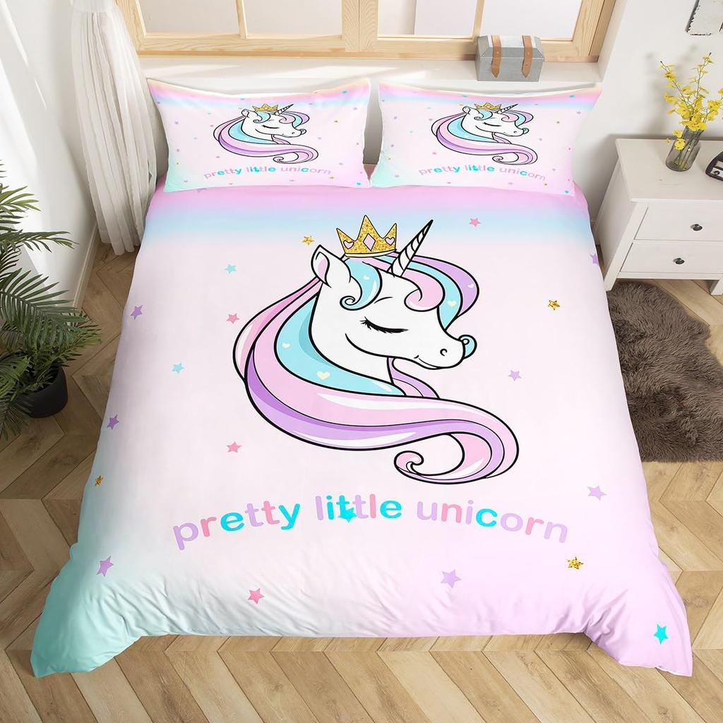 Comforter Cartoon Cat Unicorn Sweet Strawberry Milk Bedding Set Pet Animals Comforter Desserts Cakes Food