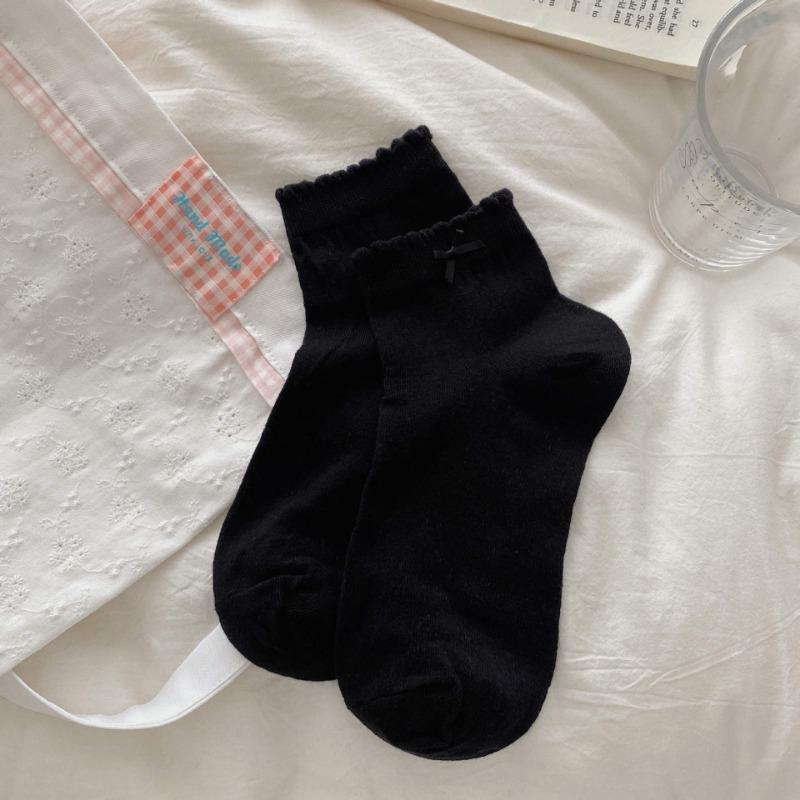 

Женские летние тонкие милые носки с бантиком и сеткой, дышащие, с четырехлистным клевером 1 pair чёрный