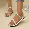 2025 New Summer Women Flat Sandals Pearl Decoration Sandals Leather Flat Beach Sand Holiday Shoes for Women Sandalias De Mujer