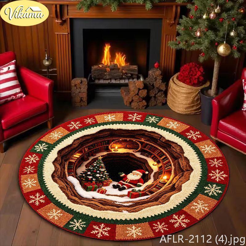 Christmas Round Rug, Soft Non-Slip Decorative Carpet for Indoor Living Room Sofa, Coffee Table, Festive Xmas Home Decor