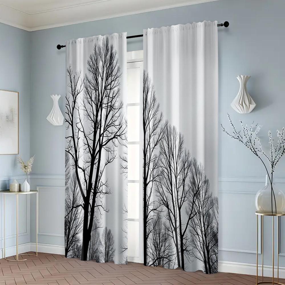 2 pezzi, Tende con Motivo Albero di Betulla Poliestere (senza asta) Funzioni di Isolamento Termico e Oscuramento per Camera da Letto e Varie