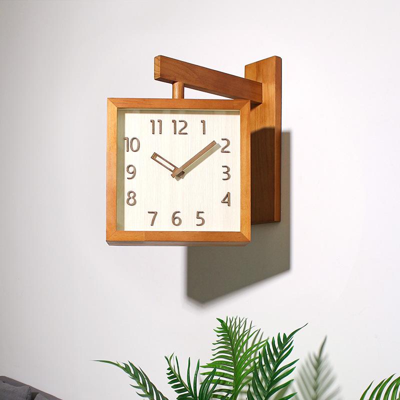 Clock Solid Wood Double-sided Wall Clock Silent Living Room Home Simple Modern Japanese Clock Wall Corner Two-sided Clocks