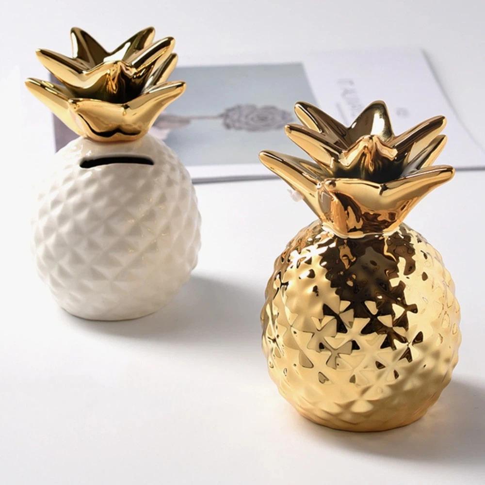 Ceramic Ceramic Pineapple Piggy Bank Gilding Nordic Style Savings Money Tank Golden Beans Container Home Ornaments Money Jar