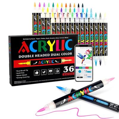 Acrylic Markers, 72 Colors, 36 Pens, Direct Ink Type, Brush Type, Free App Included, Illustration