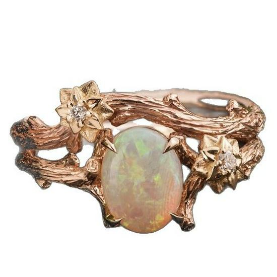 Vintage Rose Gold Opal Couple Rings Set - Cross Design for Women