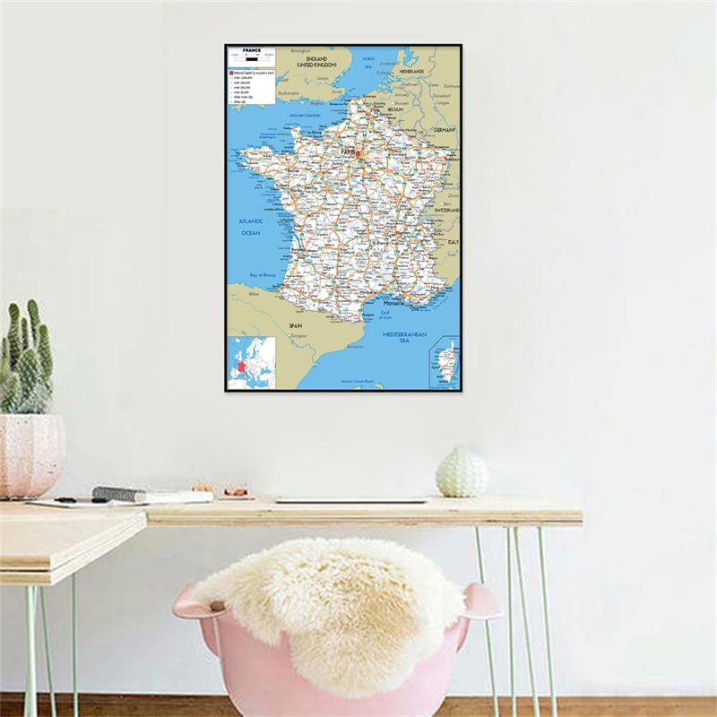 Englisch-Französische Karten-Straßenkarten Malerei Wandkunst Poster Wohnzimmer Heimdekoration Schule Reisezubehör