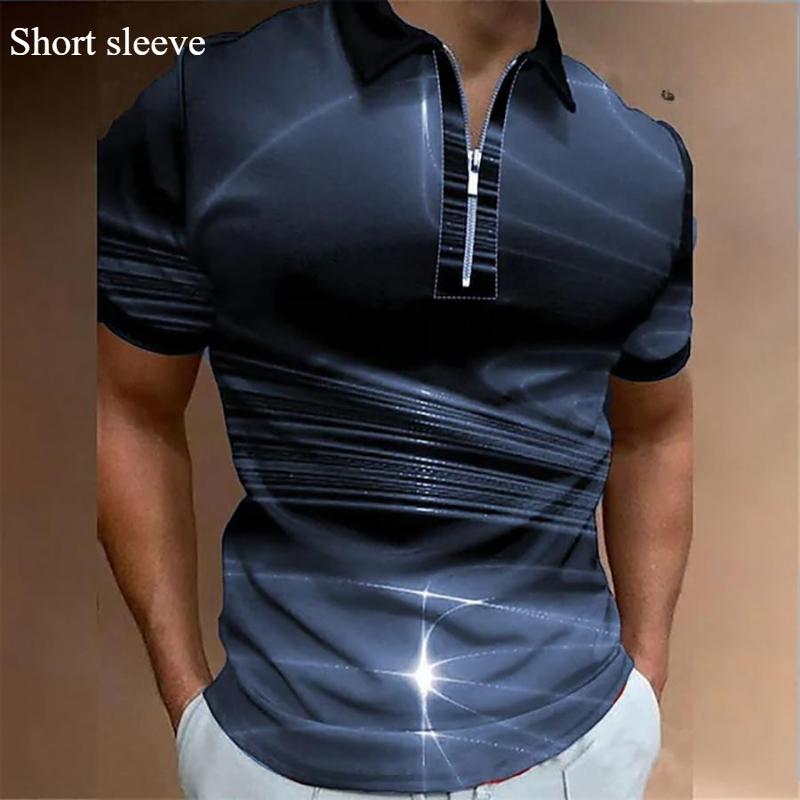 

2025 Повседневная футболка с лацканами, модная мужская рубашка-поло с короткими рукавами и 3D-принтом L серый