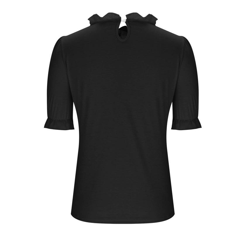 Women S Solid Color Round Neck Mid Sleeve Pleated Top