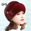 Mid-aged Women Winter Hat Thick Plush Faux Fur Heat Retention Windproof Solid Color Rhinestone Decor Outdoor Cycling Skiing Beanie
