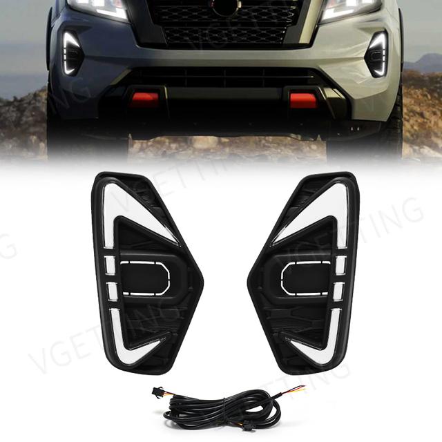 DRL Led Daytime Running Driving Fog Lamp Light Fit For Nissan Navara NP300 Frontier Waterproof Turn Signal Yellow