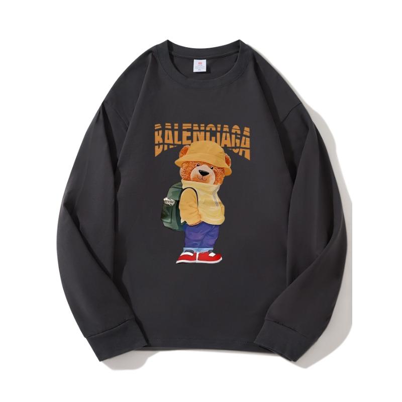 Yellow Hat Bear Autumn Clothing Long Sleeved Pure Cotton New Men's and Women's Top, Spring Inner Layer, Basic Shirt, Round Neck Long Sleeved T-shirt