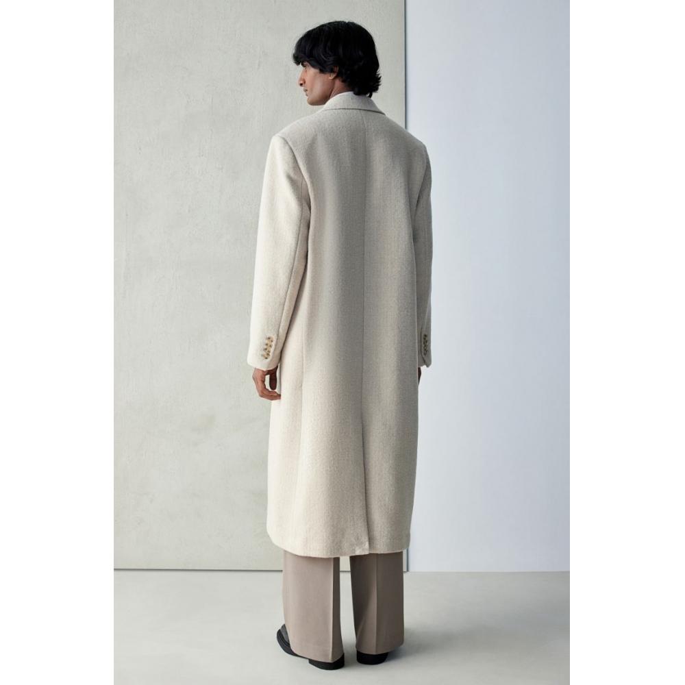 H M Double Breasted Wool Blend Coat Beige