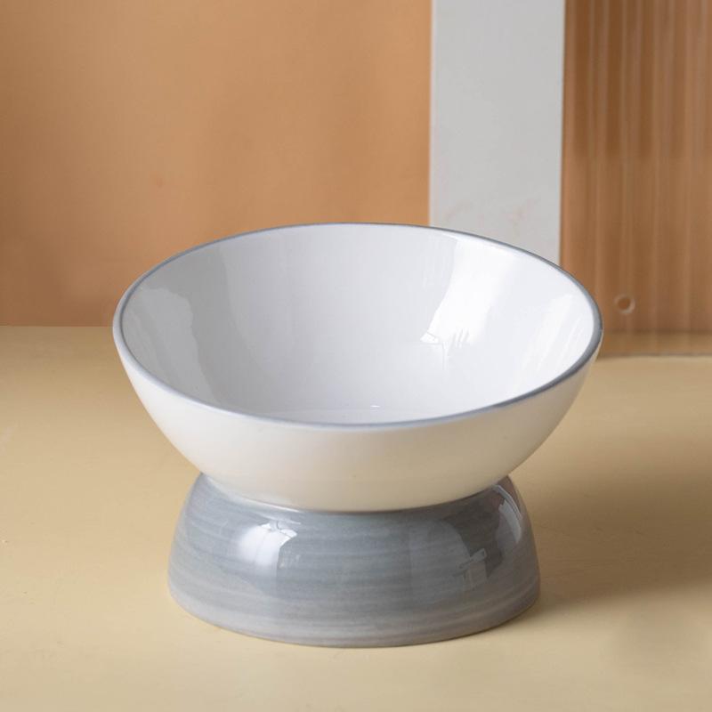 Elevated Ceramic Cat Bowl, Raised Slow Feeder for Cats & Small Dogs, Anti-Choking Neck Guard, Multiple Colors, Non-Slip Bowl