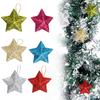 Sparkling Golden Star Xmas Tree Ornaments Set of 6 Hanging Decorations
