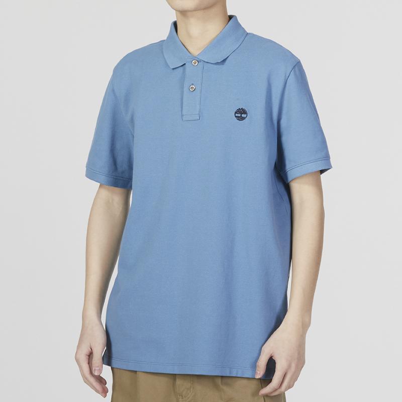 Timberland Outdoor Casual Solid Color Short Sleeve Polo Shirt Men Tops Sky-Blue A62T5-DJ5