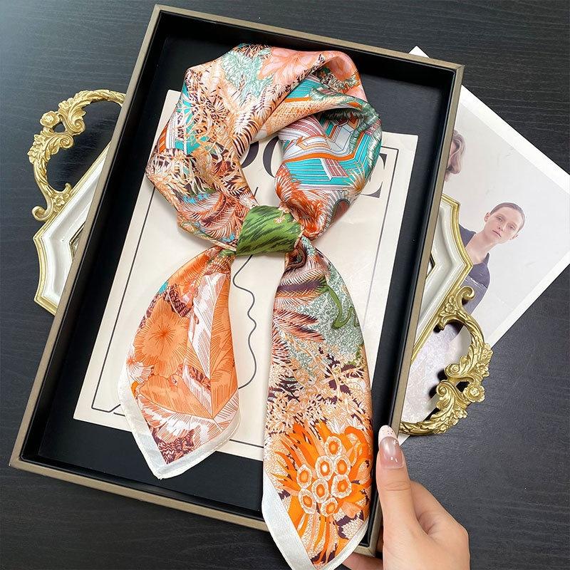 Mulberry Silk Small Square Scarf Women's Versatile Printed Silk Scarf High-end Headband Scarf French Scarf Spring and Summer New
