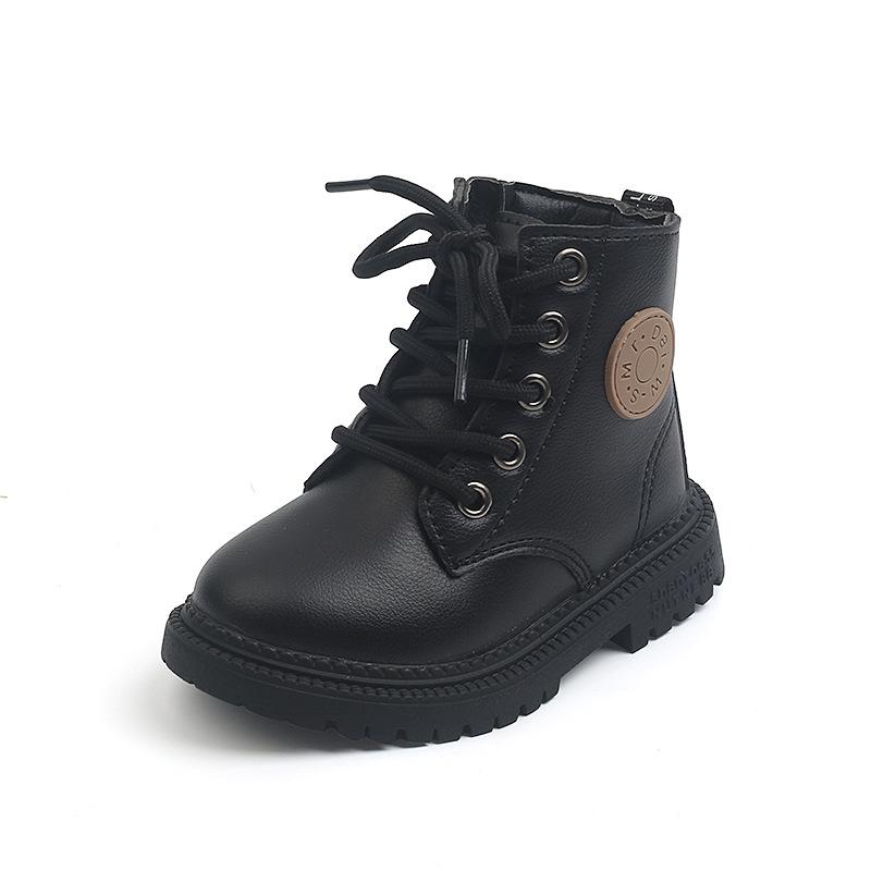 2025 Autumn/Winter British Style Kids' Soft Leather Non-Slip Ankle Boots with Lace-Up and Zipper