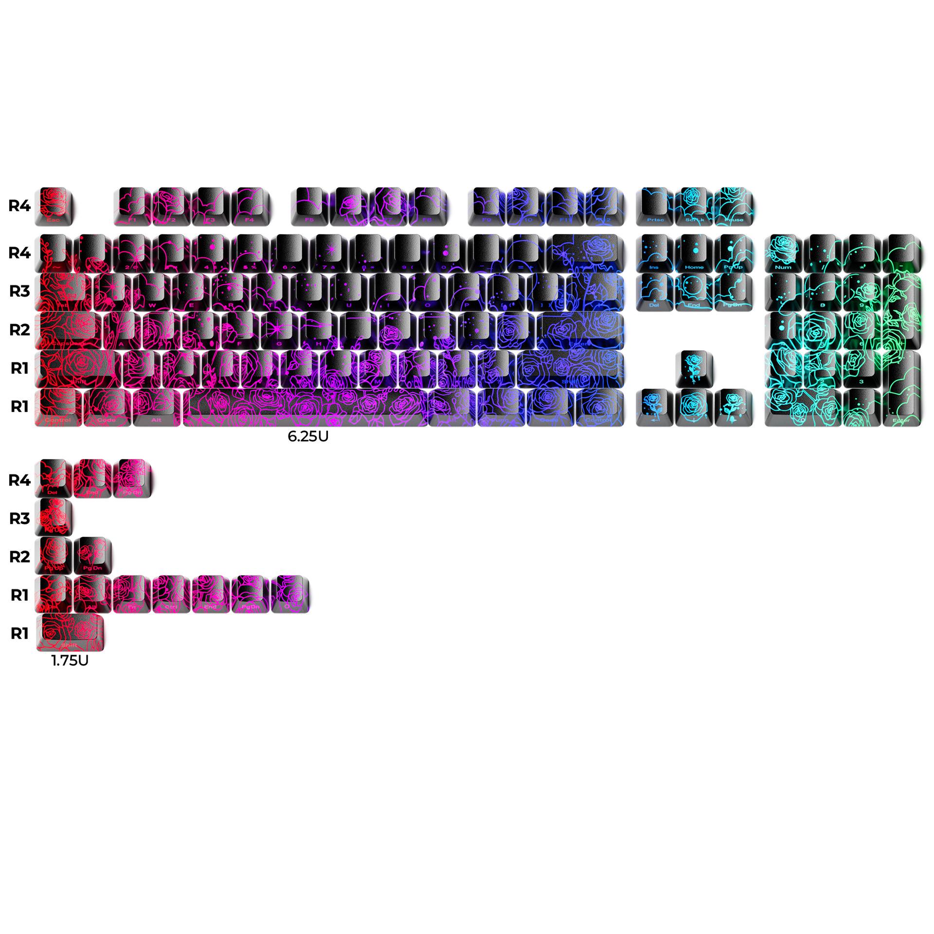 

XVX Rose 2.0 Side-Engraved Translucent IMD Mechanical Keyboard Keycaps with Pattern, Magnetic Switch Compatibility, Personalized and Universal.