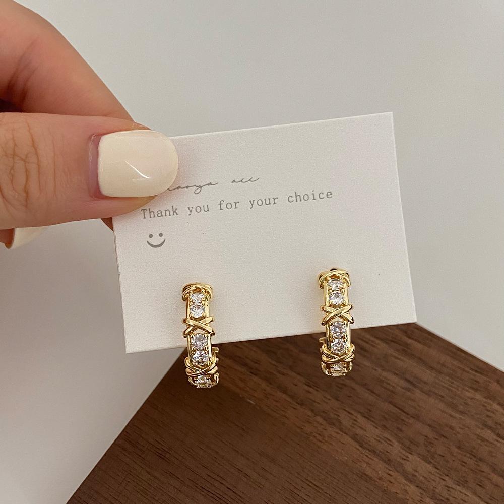 Vintage Design Stud Earrings for Women Korean Fashion  Cross Zircon Earring Engagement Jewelry Gifts Wholesale