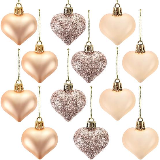 12 Pcs Valentines Heart Shaped Ornaments Heart Tree Ornaments Hanging Hearts Baubles for Valentine's Wedding Anniversary Hanging Decorations (Red)
