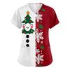 Women's V-Neck Short Sleeve Scrub Top with Christmas Print, Casual Caregiver Uniform
