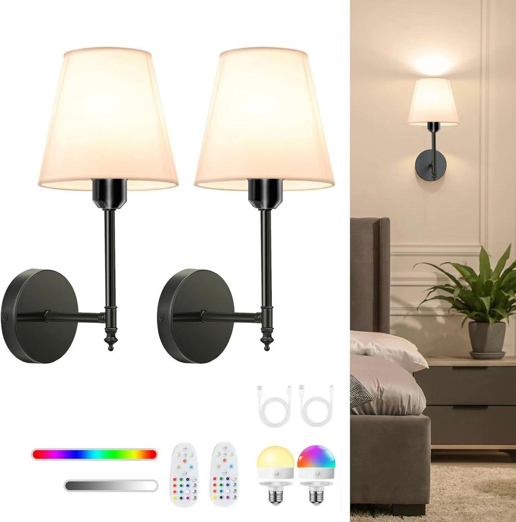 Wireless Rechargeable Battery Powered Wall Light, 4000 Mah, Dimmable, Removable Bulb and Remote, 15 Colors Wireless Wall Light
