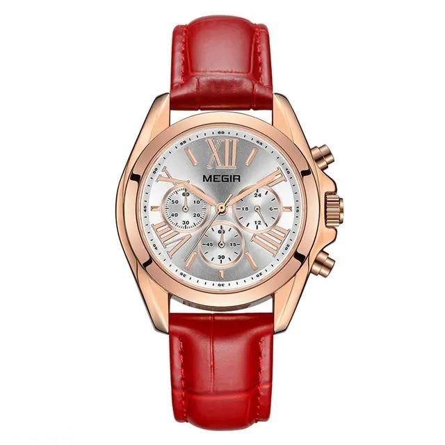 Megir 2114 Luxury Red Color Leather Band Material Water Resistant Factory Watch Women's Female Quartz Wristwatch Women Relogio