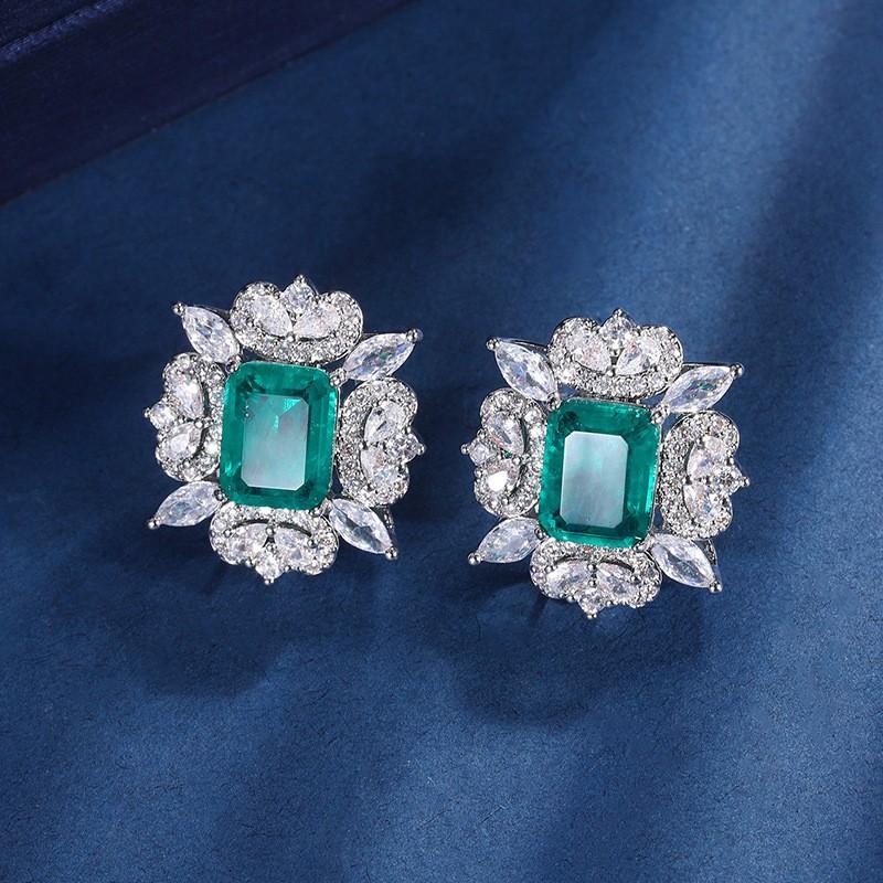 Wish new European and American fashion emerald women's pendant necklace ring stud earrings set