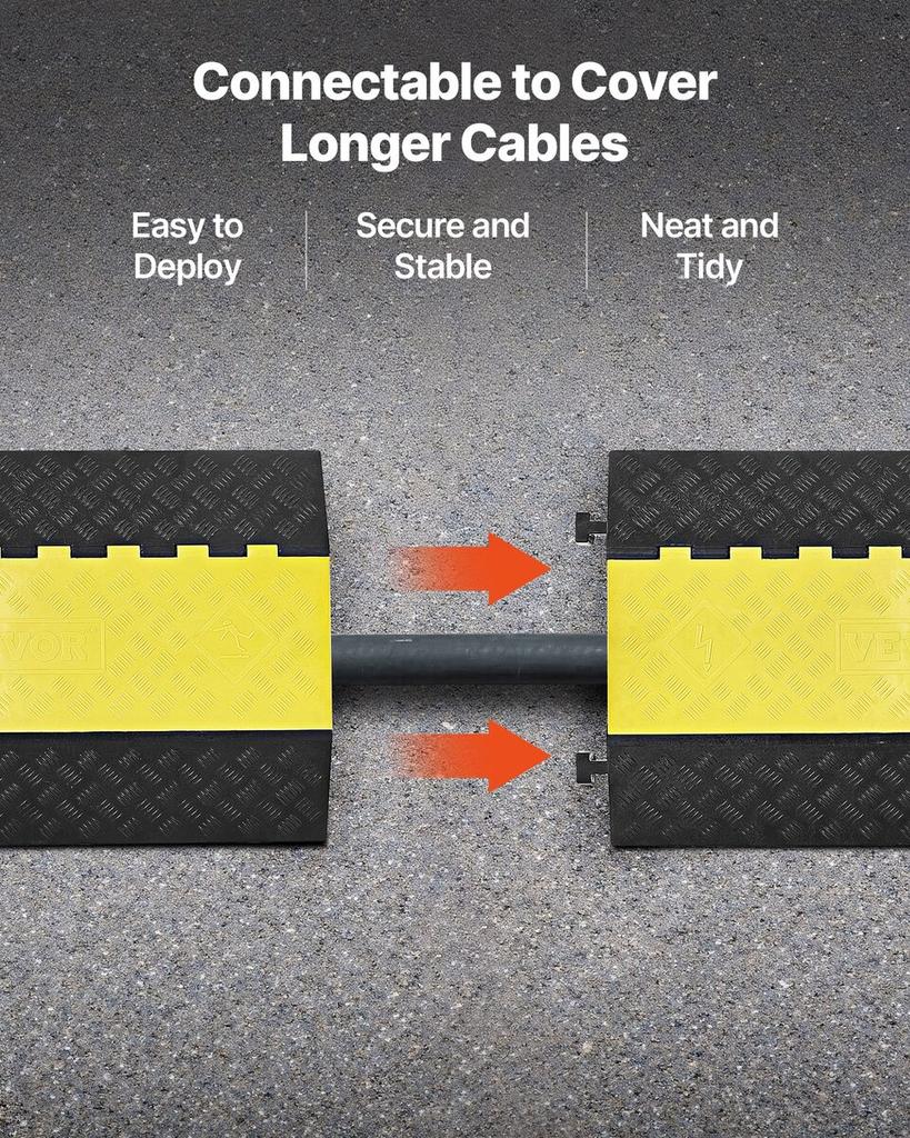 Cable Protector Ramp, 9,979 Kg/axle Capacity, 2 Channel Heavy Duty Rubber Cord Hose Wire Cover, 100 X 75 Mm Channel, Traffic Speed Bump with Flip-Open