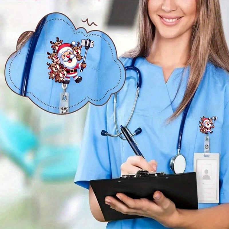 Santa & reindeer card storage clip, a durable Christmas-themed holder for medical staff and students.