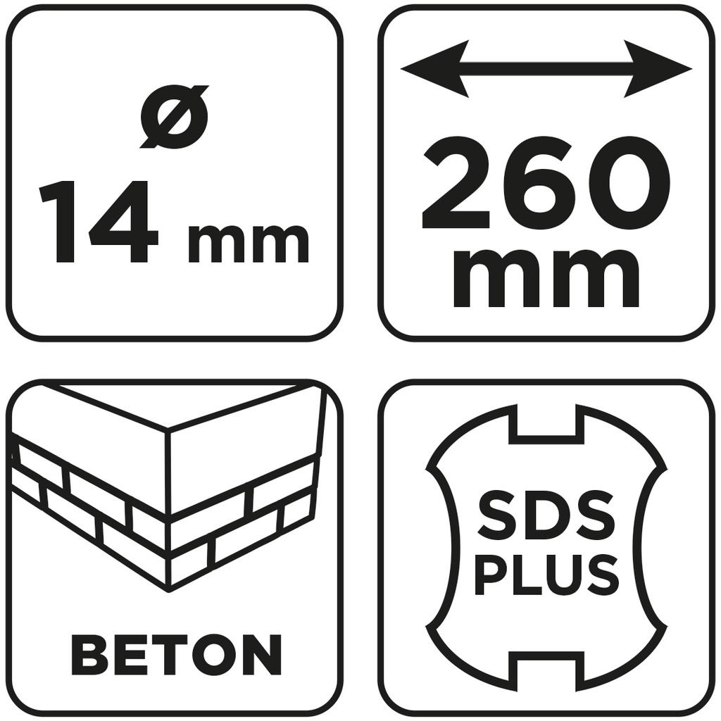 Wiertło do betonu SDS Plus z podwójną spiralą 14 x 260 mm