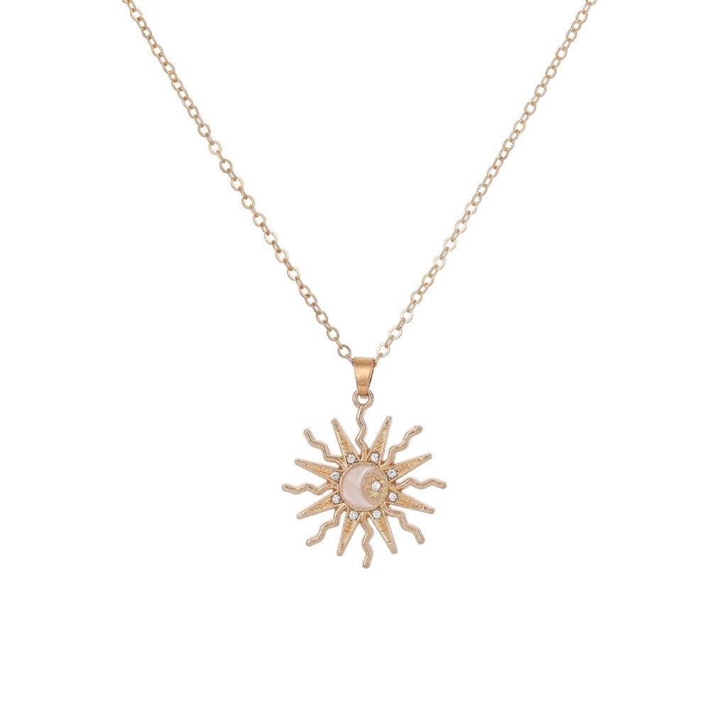 European and American fashion temperament metal wind sun alloy pendant personality sun moon stars dripping oil full diamond pendant collarbone chain