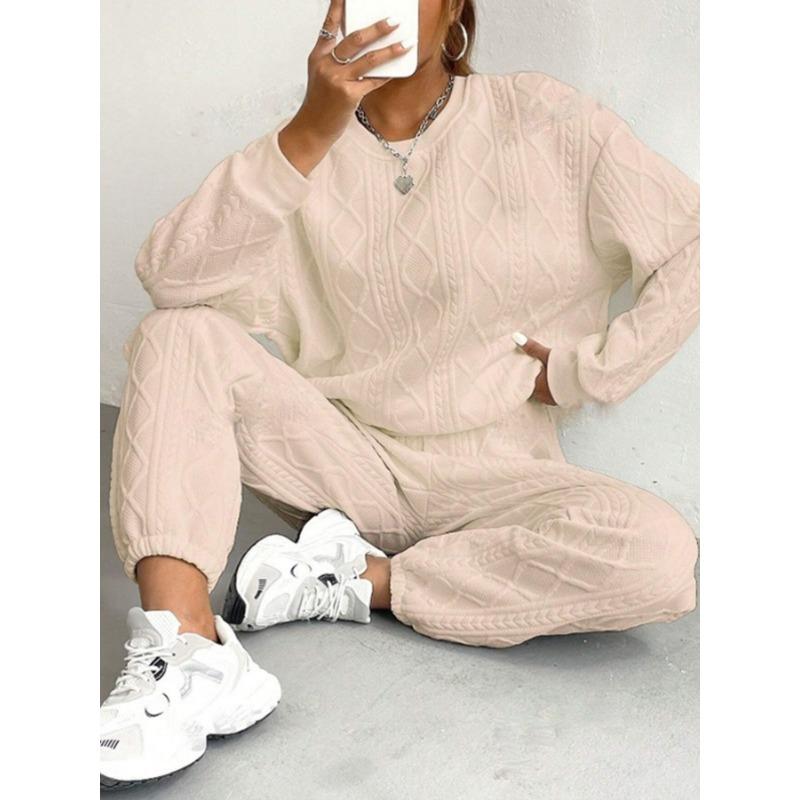 Women's 2-Piece Cable Knit Loungewear Set Oversized Long Sleeve Top & Pants Co-ord