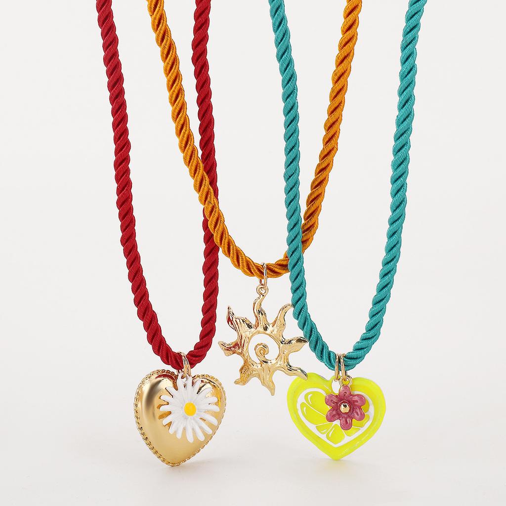 Summer Cute Flower Sun Love Pendant Necklace ZA Dopamine Multi Pendant Collarbone Chain