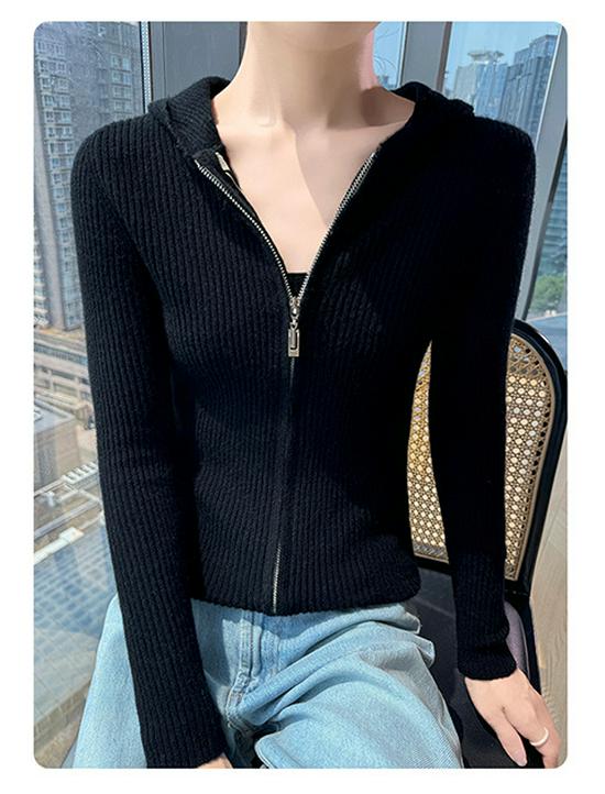 Women's Slim Fit Cashmere Wool Hooded Cardigan - 100% Pure Wool, Zippered, Autumn/Winter Knit Sweater Coat