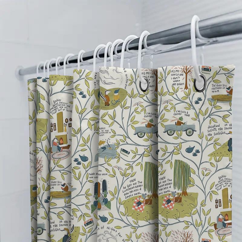Floral Shower Curtain Botanical Pattern Waterproof Fabric Bathroom Decor Vintage Farmhouse Style Washable Curtains